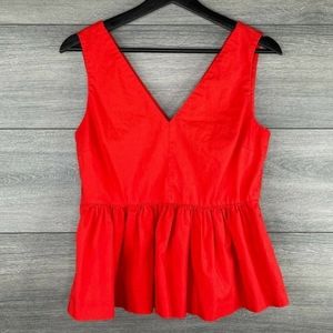 J. Crew Peplum Top Womens 2 Red Cotton Poplin Sleeveless Stretch Tank Blouse